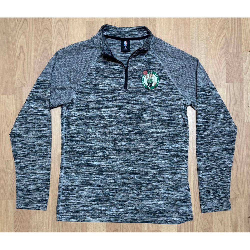 NBA Boston Celtics Gray Marled Quarter Zip Pullover Small Boston
